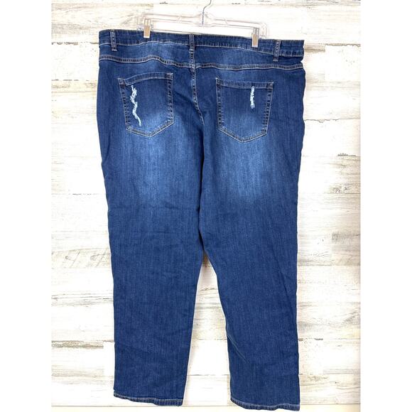 Just My Size Women’s 22 Plus Patchwork Dark Denim Distressed Blue Jeans NEW - Picture 2 of 7